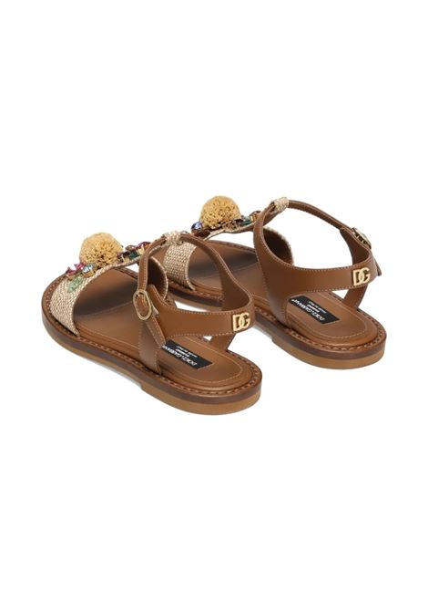 Sandali In Rafia e Vitello Nappato Con Pietre DOLCE & GABBANA KIDS | D11355-AX3218N084